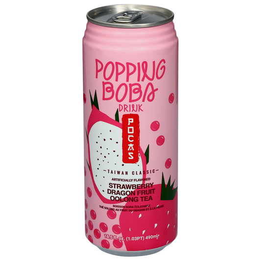 Pocas Strawberry Dragon Fruit Oolong Tea Popping Boba Drink