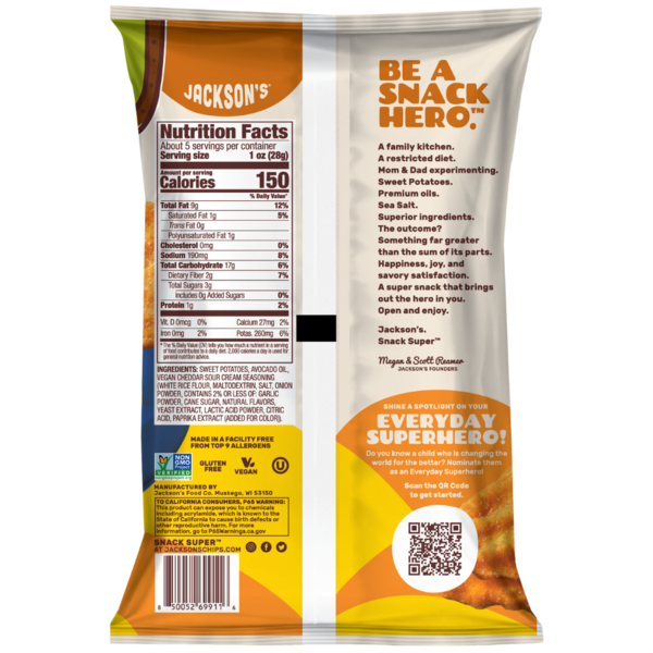 Jackson's Sweet Potato Chips in Avocado Oil, Wavy Cheddar & Sour Cream