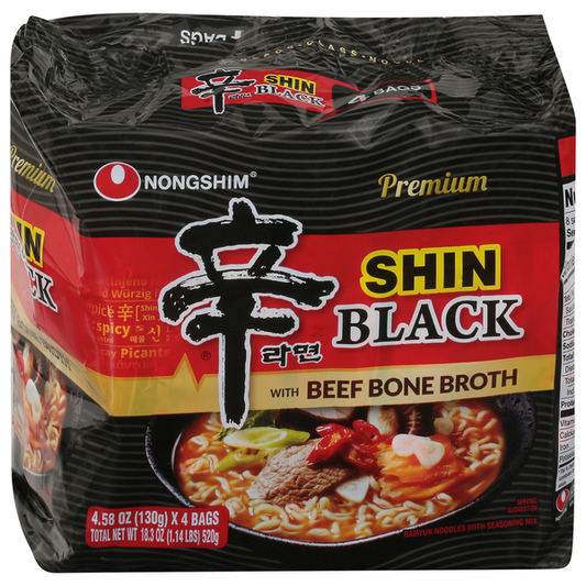 Nongshim Ramyun Noodles, with Seasoning Mix, Shin Black, Beef Bone Broth