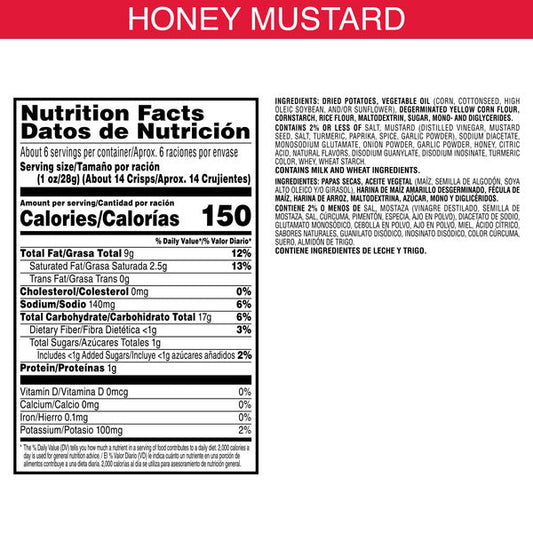 Pringles Honey Mustard Potato Crisps Chips, Lunch Snacks, 5.5 oz