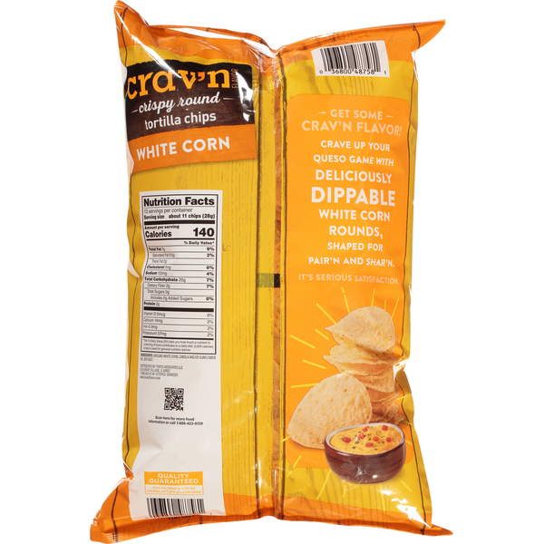 Crav'n Flavor Tortilla Chips, White Corn, Crispy Round