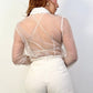 Laura Luxe Embellished Organza Button-Up Blouse