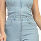 Lena Lightwash Denim Tube Strapless Stretch Zip-Up Pocketed Jumpsuit