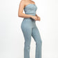 Lena Lightwash Denim Tube Strapless Stretch Zip-Up Pocketed Jumpsuit