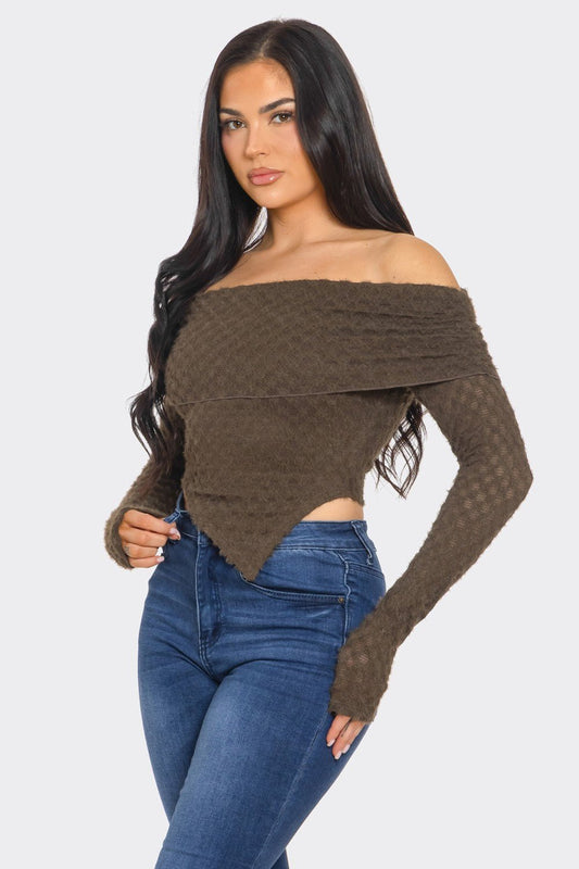 Leslie Off-Shoulder Asymmetric Long Sleeve Top – Stylish Blouse