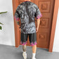Lion Blaze Men's Graphic Tee & Flame Shorts Set – Fiery Streetwear with Bold Lion Print