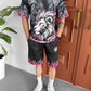 Lion Blaze Men's Graphic Tee & Flame Shorts Set – Fiery Streetwear with Bold Lion Print