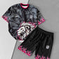 Lion Blaze Men's Graphic Tee & Flame Shorts Set – Fiery Streetwear with Bold Lion Print
