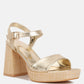 Lofty Metallic Faux Leather Block Heel Sandals