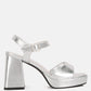 Lofty Metallic Faux Leather Block Heel Sandals