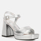 Lofty Metallic Faux Leather Block Heel Sandals