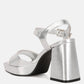 Lofty Metallic Faux Leather Block Heel Sandals