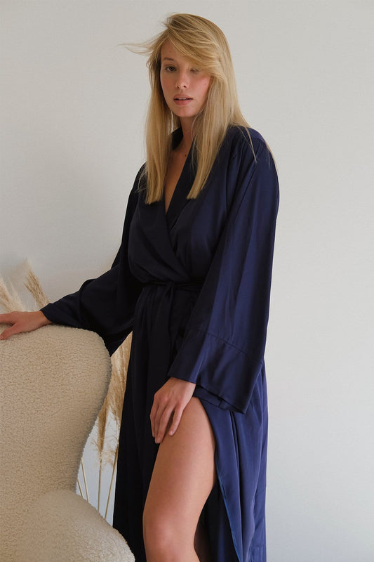 Lora Long silky robe with shawl collar