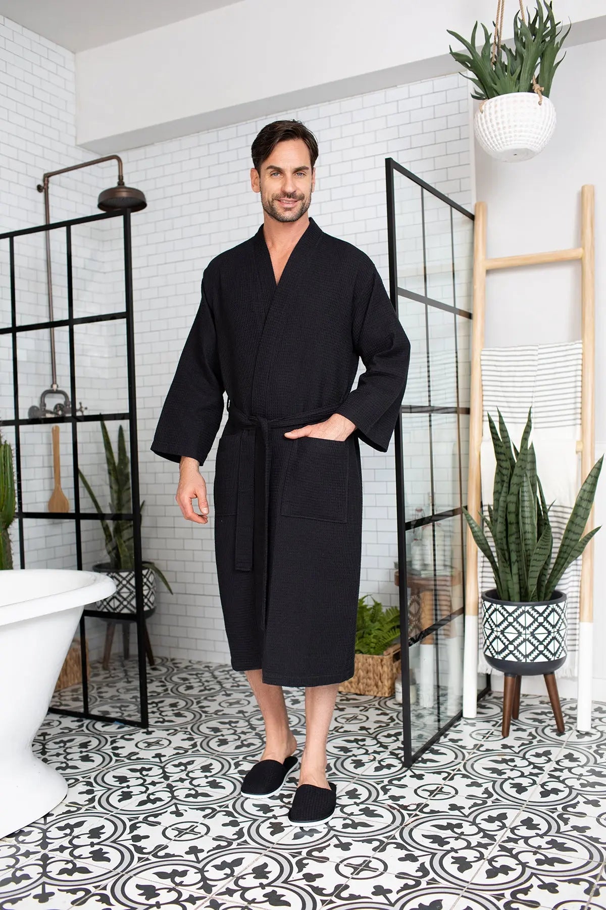 Waffle Kimono Spa Bathrobe -  Absorbent, Lightweight