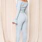 MADDIE INSIDE OUT STITCH LACE DOWN FRONT LONG SLEEVE CROP TO PANT SET