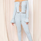 MADDIE INSIDE OUT STITCH LACE DOWN FRONT LONG SLEEVE CROP TO PANT SET