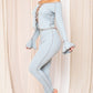 MADDIE INSIDE OUT STITCH LACE DOWN FRONT LONG SLEEVE CROP TO PANT SET