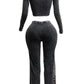 Maya Curvy Mineral Washed Crop Top & Stretch Pull-On Pants Set Leopard Contrast