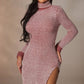 Melissa Knit Mini Dress - Cozy Holiday Sweater Dress With Turtleneck & Slit