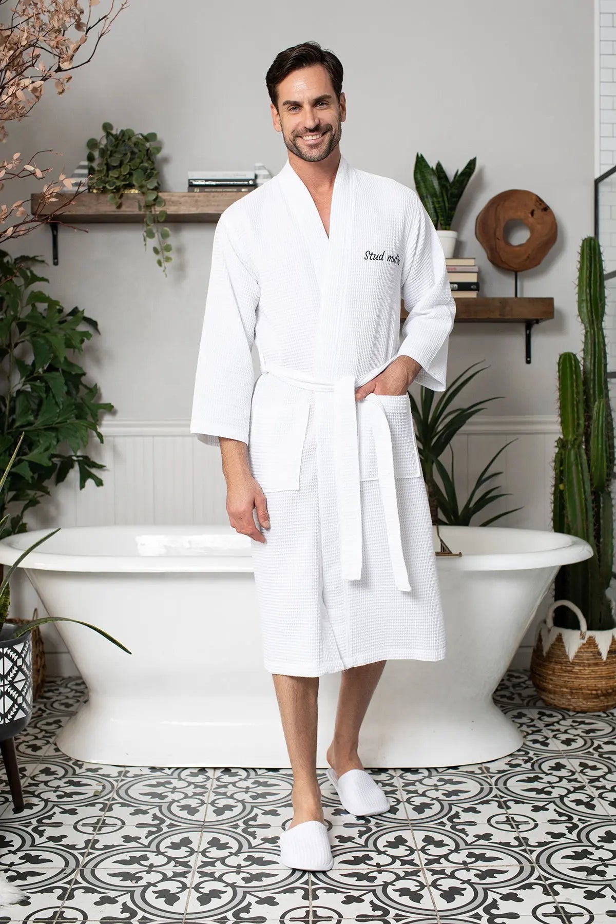 Waffle Kimono Spa Bathrobe -  Absorbent, Lightweight