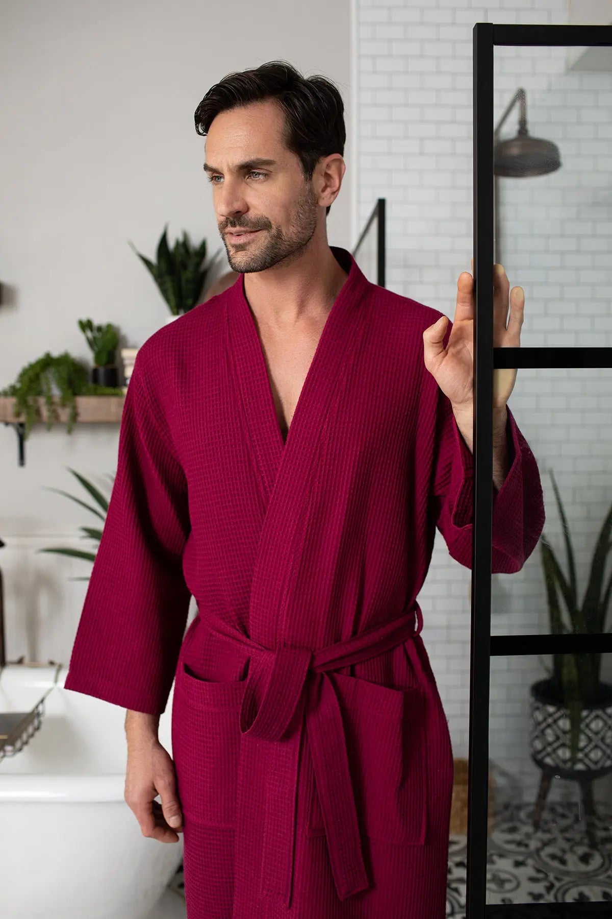 Waffle Kimono Spa Bathrobe -  Absorbent, Lightweight