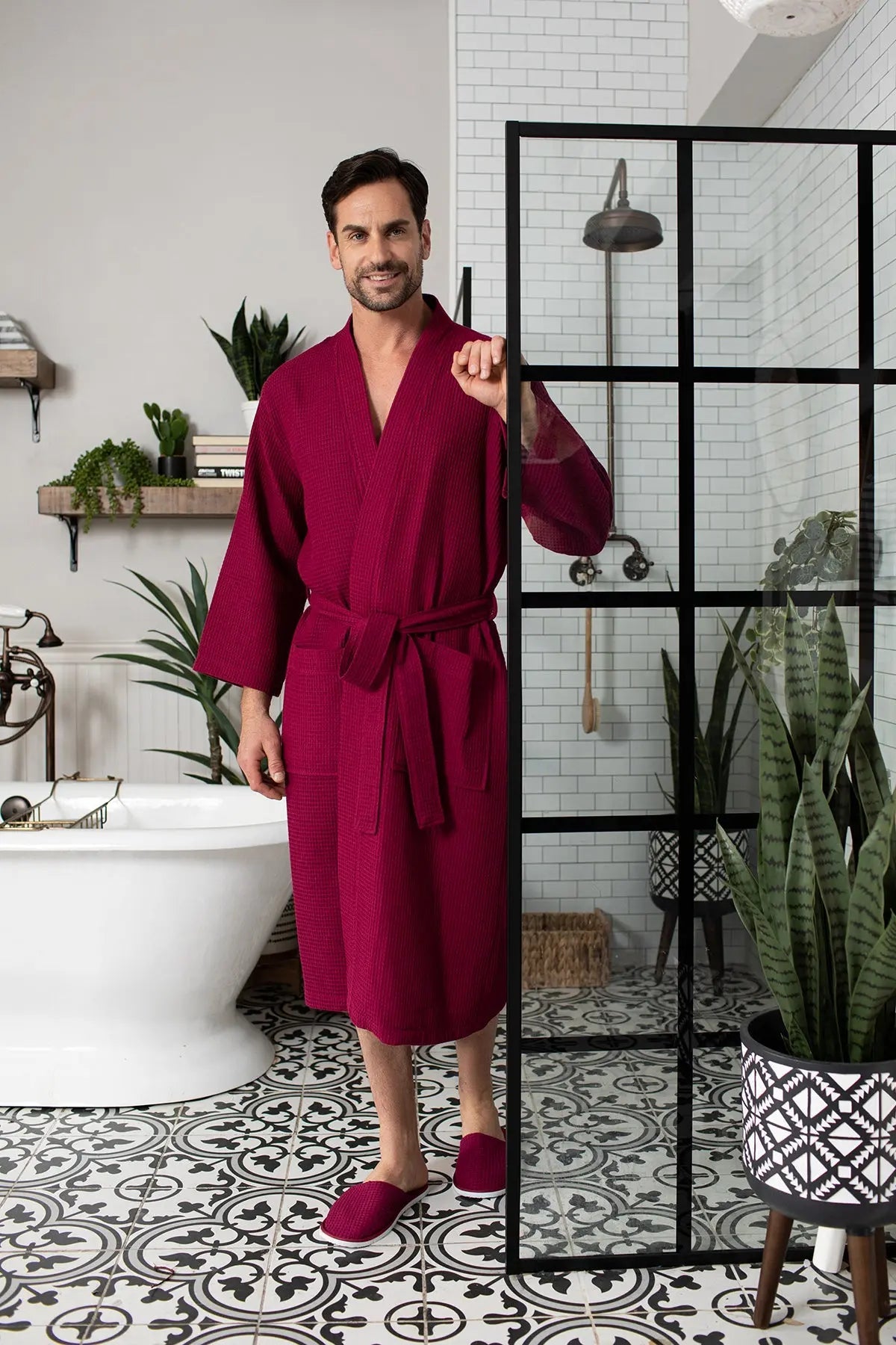 Waffle Kimono Spa Bathrobe -  Absorbent, Lightweight