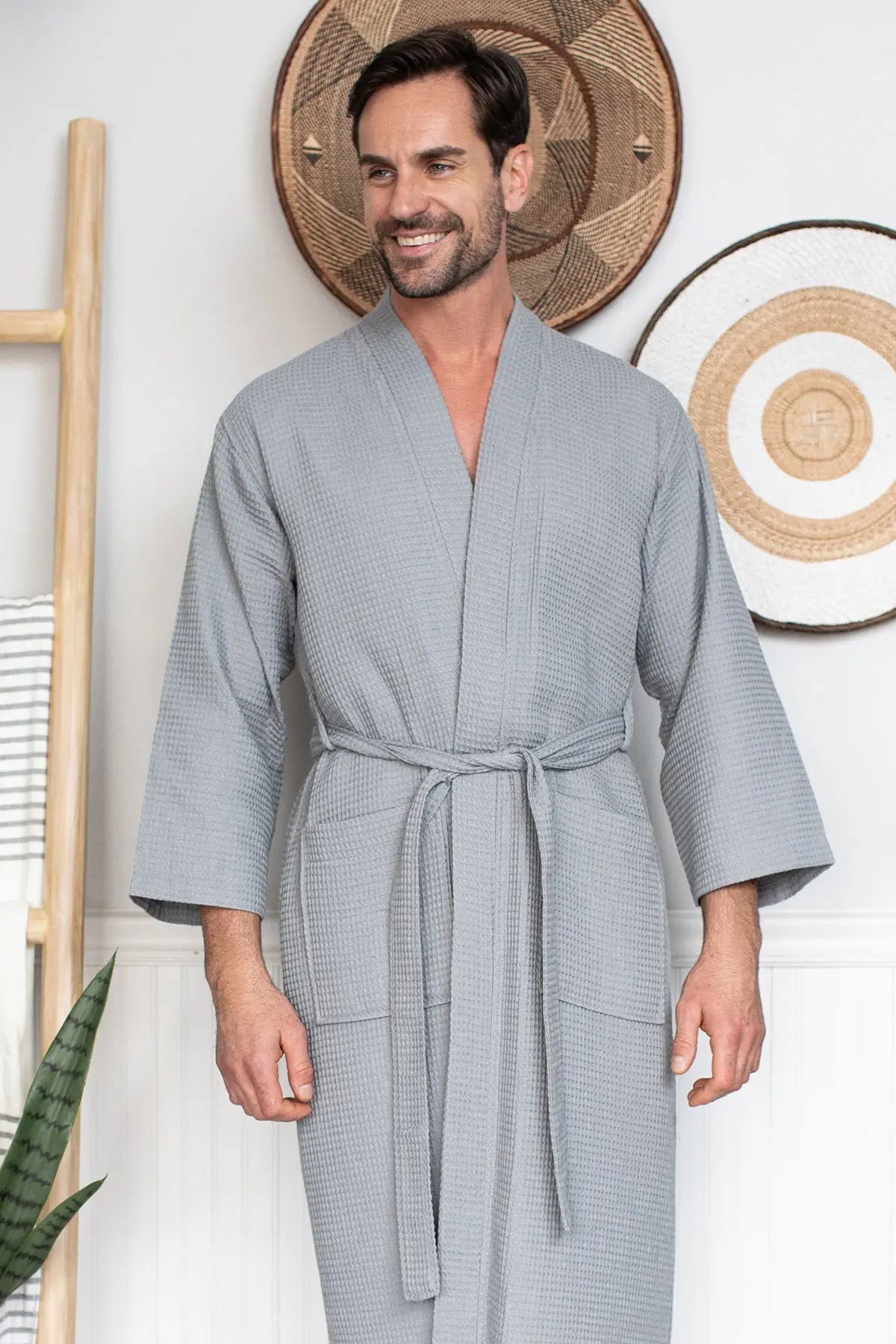 Waffle Kimono Spa Bathrobe -  Absorbent, Lightweight