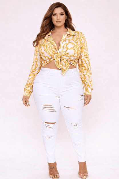 Mesh Luxe Chain Print  Button-Down Shirt