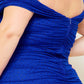 Monica Rhinestone Detail Shirring Side Off-the-Shoulder Bodycon Midi Dress