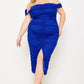 Monica Rhinestone Detail Shirring Side Off-the-Shoulder Bodycon Midi Dress