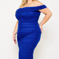 Monica Rhinestone Detail Shirring Side Off-the-Shoulder Bodycon Midi Dress
