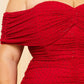 Monica Rhinestone Detail Shirring Side Off-the-Shoulder Bodycon Midi Dress