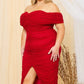 Monica Rhinestone Detail Shirring Side Off-the-Shoulder Bodycon Midi Dress