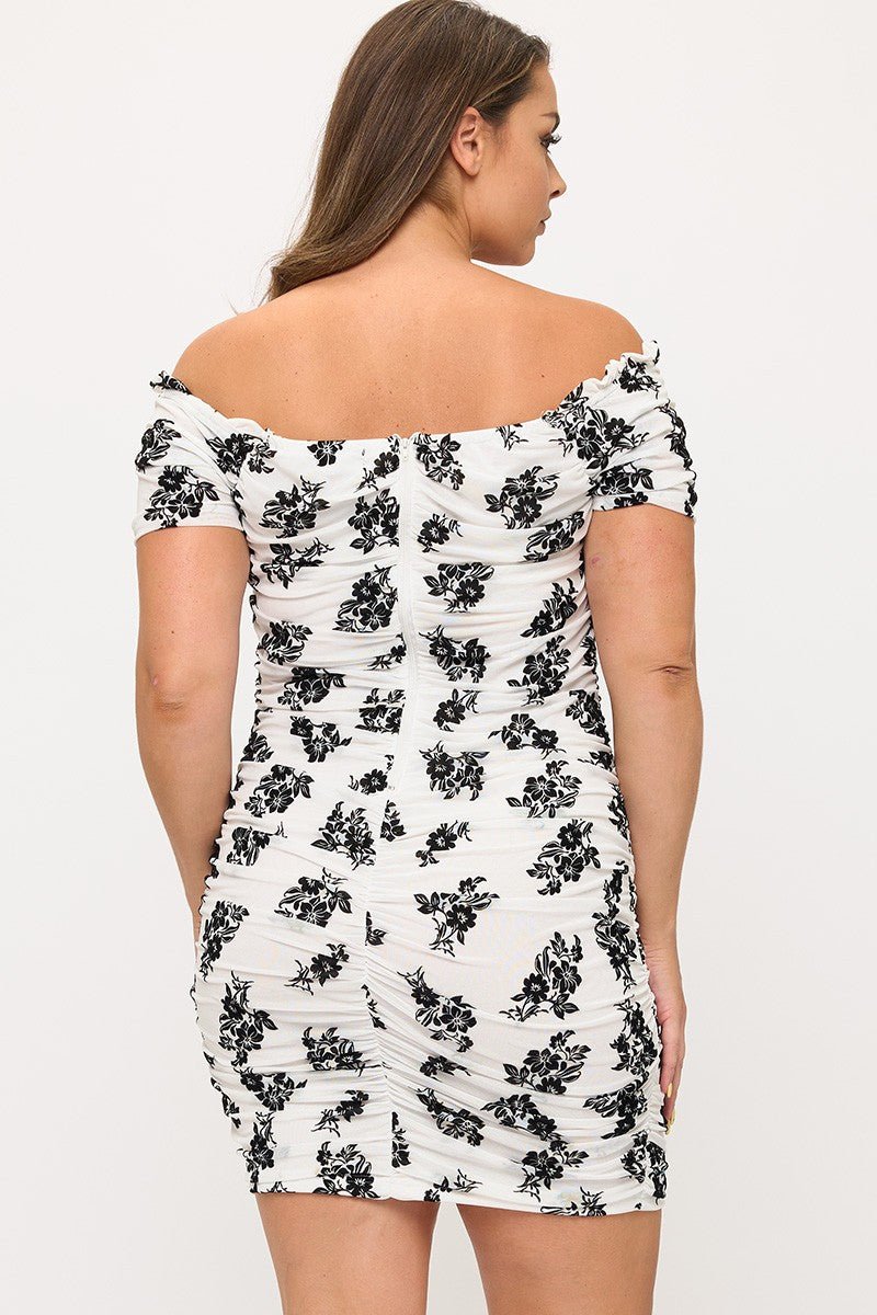 Monroe Muse Off-Shoulder Ruched Mini Dress –  Bodycon Dress