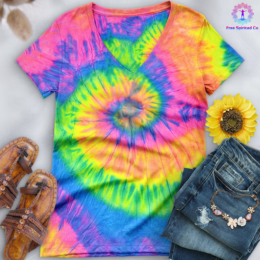 Neon Rainbow V-Neck (Fitted Women's Size)