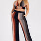 Ombre Three Piece Rib Crop Top Pant Set With Cardigan