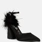 Palmetta Fur Detail Block Heel Sandals