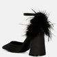 Palmetta Fur Detail Block Heel Sandals