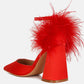 Palmetta Fur Detail Block Heel Sandals