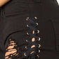 Paula -mid Rise Out Seam Lace Up Black Shorts