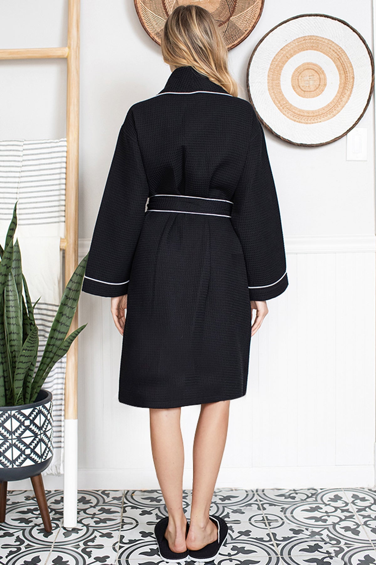 Knee-Length Waffle Kimono Robe