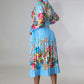 Pleated Print Long Sleeve Mid-Calf Lapel Standard-Waist Pullover Dress