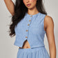 Plissé Waistcoat Top & Wide-Leg Pant Set – Chic Brunch, Work & Travel Outfit