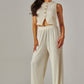 Plissé Waistcoat Top & Wide-Leg Pant Set – Chic Brunch, Work & Travel Outfit