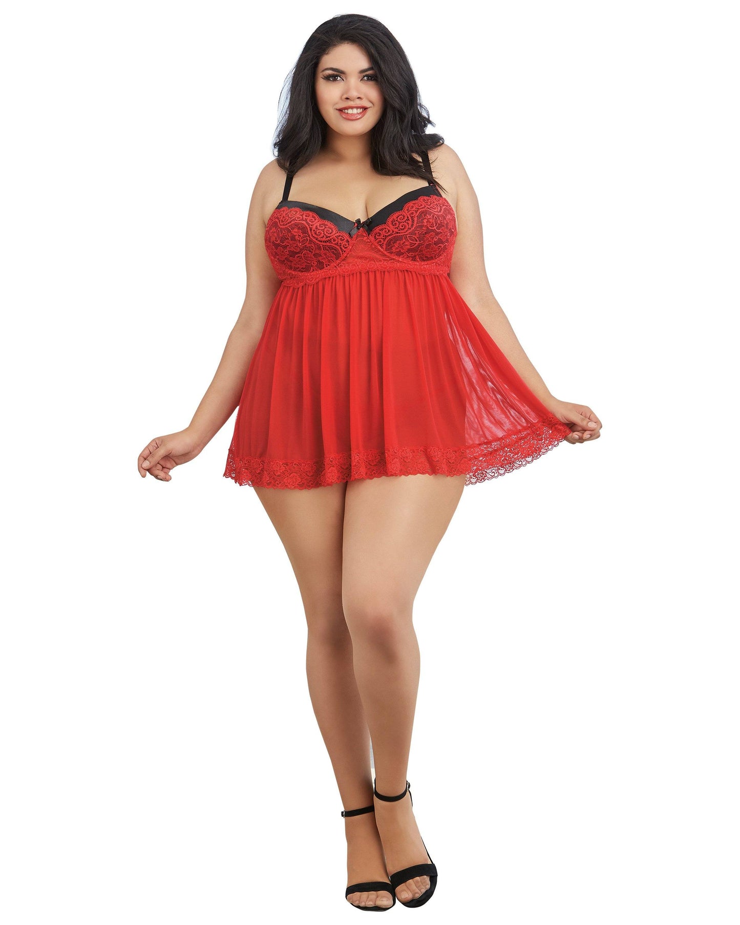 Contrast Lace Overlay Babydoll