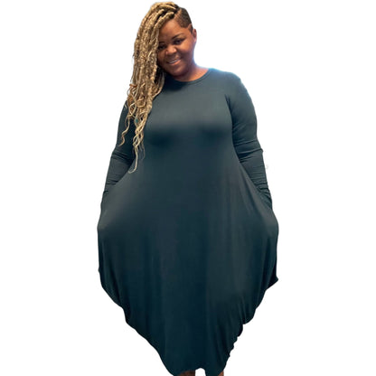 Draped Long Sleeve Maxi Dress