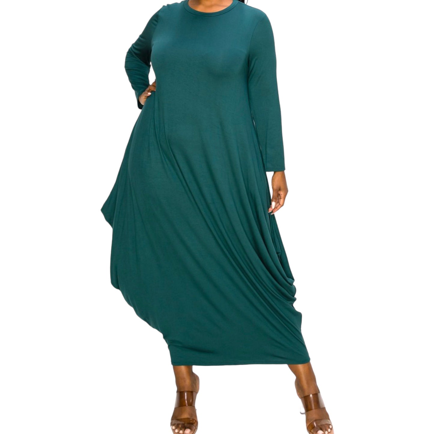 Draped Long Sleeve Maxi Dress