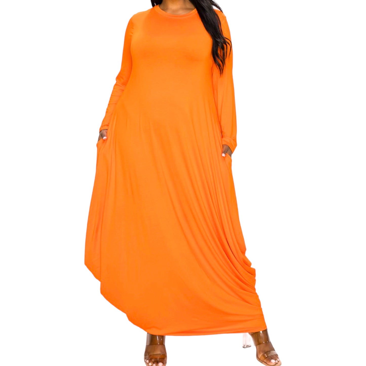 Draped Long Sleeve Maxi Dress