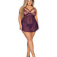 Eyelash Lace Babydoll & G-String Set with Strappy Neck & Gold Ring Details