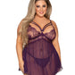Eyelash Lace Babydoll & G-String Set with Strappy Neck & Gold Ring Details